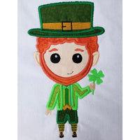 Leprechaun holding clover applique embroidery design, shamrock, st. Patrick's day design
