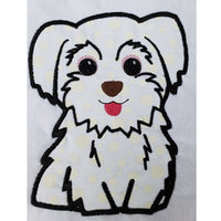 Maltese applique embroidery design, stylized tongue is out