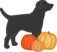 October Labrador, Lab with pumpkins applique design, snugglepuppyapplique.com