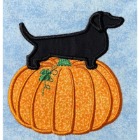 Halloween Dachshund applique embroidery design, A large pumpkin with a dachshund in profile on top