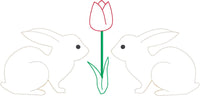 Opposing Bunnies with tulip between them bean stitch applique embroidery design by snugglepuppyapplique.com