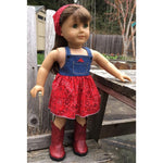 Overall dress sewing pattern for 18 inch doll, snugglepuppyapplique.com