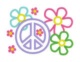 An applique of the peace symbol and flowers by snugglepuppyapplique.com