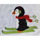 Penguin on skies applique embroidery design, snugglepuppyapplique.com