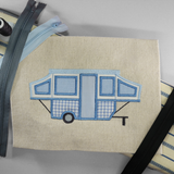 Pop-up trailer camper applique embroidery design, snugglepuppyapplique.com