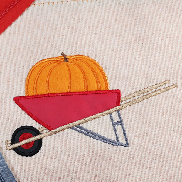 Pumpkin in a wheelbarrow applique embroidery design, snugglepuppyapplique.com
