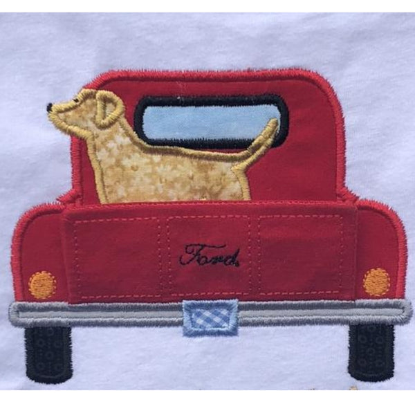 dogs wth fishing poles in truck Pickup Truck with dog in back applique embroidery deisgn – Snuggle Puppy Applique