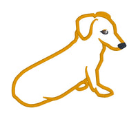 An applique of a dachshund giving puppy dog eyes by snugglepuppyapplique.com