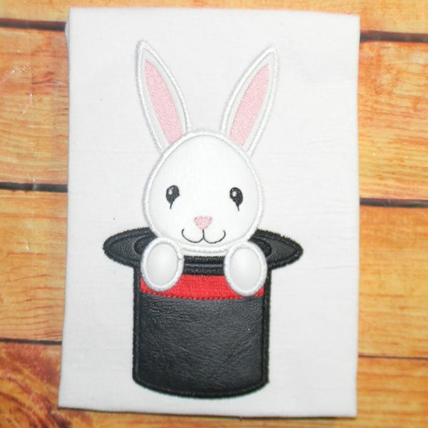 Rabbit in a hat applique embroidery design, magic applique, snugglepuppyapplique.com