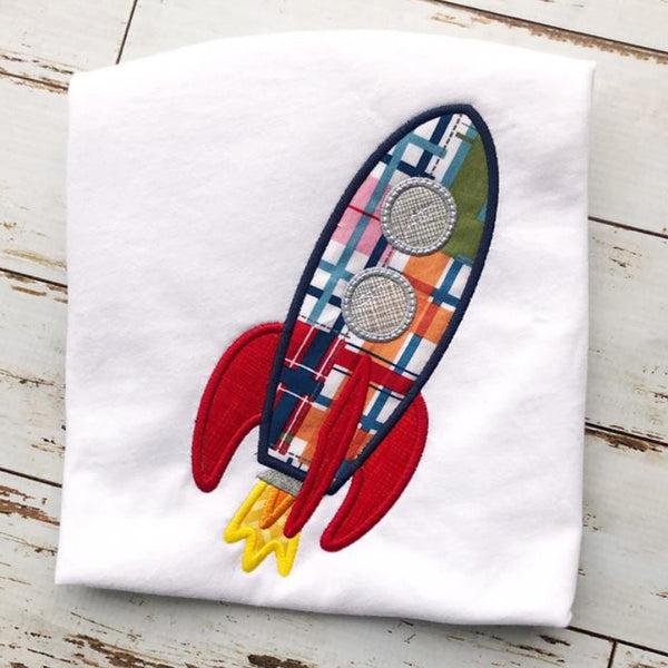 Rocket applique embroidery machine, space ship applique, outer space, snugglepuppyapplique.com