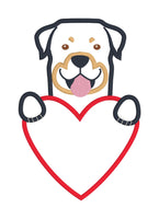  A Valentine Applique design of a Rottweiler with his paws on a heart. Easy to personalize. by snugglepuppyappliquie.com