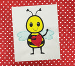 Bee holding heart Valentine Applique Embroidery Design by snugglepuppyapplique.com
