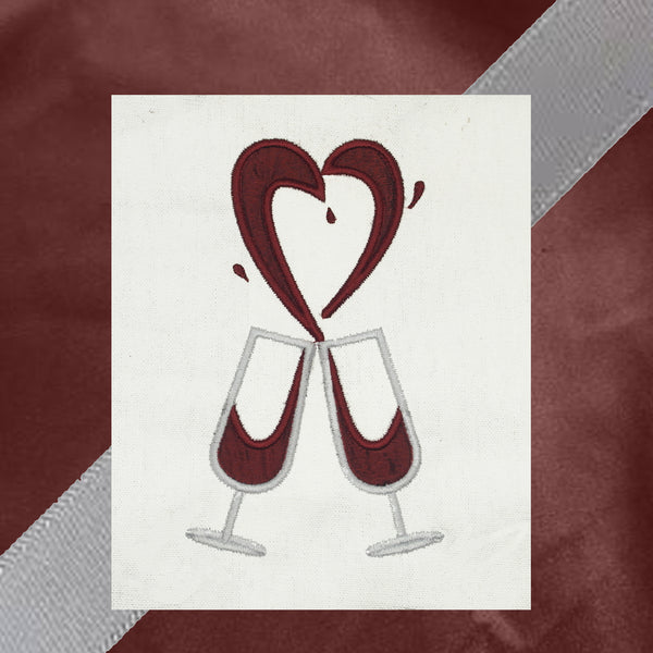 Wine splashing into a heart Valentine Applique Embroidery Desgin by snugglepuppyapplique.com