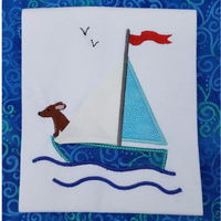 Sailboat pup 3D applique embroidery design , snugglepuppydesign.com