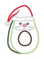 An applique of an avocado with a mustache wearing a santa hat by snugglepuppyapplique.com