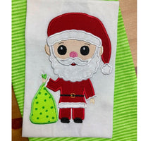 Santa Claus applique embroidery design, Stylized Santa is holding a large bag,