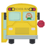 School bus applique embroidery design, snugglepuppyapplique.com