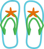 an applique of flip flops with a starfish decoration embroidered on each by snugglepuppyapplique.com
