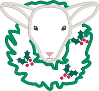 Sheep with a wreath Farmhouse Christmas Applique Embroidery Design by snugglepuppyapplique.com