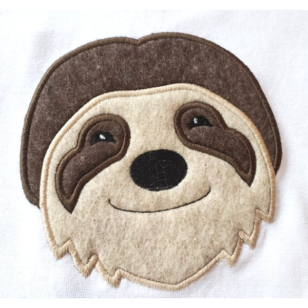 Sloth face applique embroidery design, snugglepuppyapplique.com