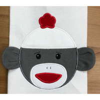 Sock Monkey with 3d ears applique embroidery design, snugglepuppyapplique.com