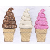 Soft Serve Ice Cream Trio applique embroidery Design, snugglepuppyapplique.com