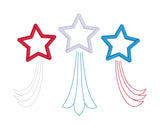 An applique of three patriotic shooting stars by snugglepuppyapplique.com