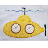 Submarine applique embroidery design, snugglepuppyapplique.com