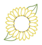 an applique of a sunflower with a zig-zag applique stitch by snugglepuppyapplique.com  Edit alt text
