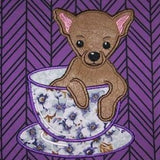 Teacup Chihuahua applique embroidery design, dog in teacup