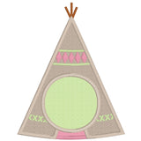 tribal teepee monogram frame applique embroidery design, snugglepuppyapplique.com