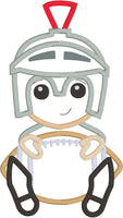 Trojan, Spartan, Knight Mascot with football applique embroidery design, snugglepuppyapplique.com