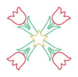 An applique of 4 tulips around a center five pointed star Pennsylvania Dutch Primitive Zigzag design by Snugglepuppyappliue.com