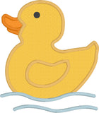 Rubber ducky applique embroidery design, ducky in water, snugglepuppyapplique.com