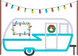 Christmas Camper applique embroidery design, retro camper with christmas lights and wreath, snugglepuppyapplique.com