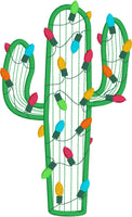 Saguaro cactus with Christmas lights applique embroidery design, snugglepuppyapplique.com