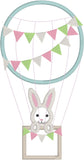 Hot air balloon with a bunny applique embroidery design, hot air balloon applique, snugglepuppyapplique.com