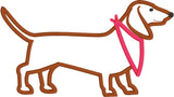 Dachshund applique embroidery design, dachshund wearing a bandanna, snugglepuppyapplique.com