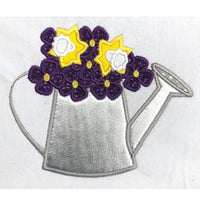 Watering Can applique embroidery design, watering can with bouquet of flowers applique, snugglepuppyapplque.com