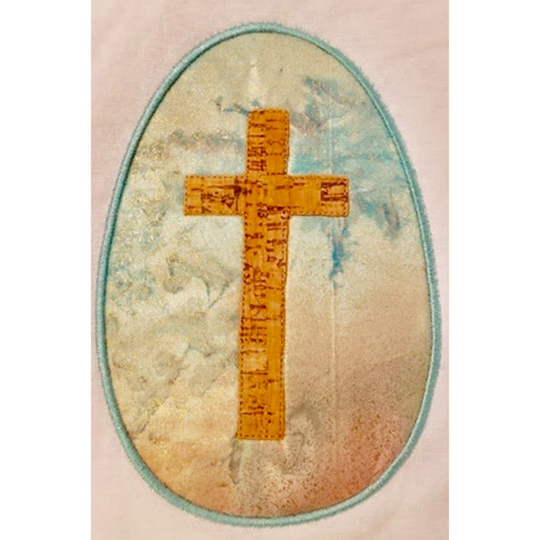 Cross inside an Egg Easter applique embroidery design, snugglepuppyapplique.com