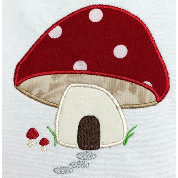 Mushroom House applique embroidery design, garden applique, snugglepuppyapplique.com