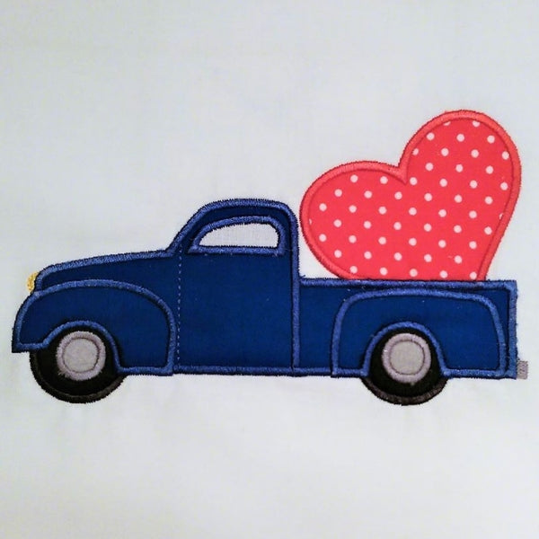 Valentine truck applique embroidery design, retro truck with large heart in the back, boys design