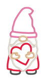 A Valentine applique of a gnome holding a heart by snugglepuppyappliquecom