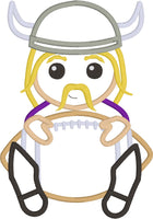 Viking Mascot with a Football Applique Embroidery Design, snugglepuppyapplique.com