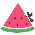 Watermelon applique design, slice of watermelon with an ant, snugglepuppyapplique.com