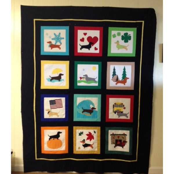 Year Of Dachshund Quilt Block SEWING Pattern Snuggle Puppy Applique year-of-dachshund-quilt-block-sewing-pattern-snuggle-puppy-applique