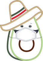 Avocado wearing a face mask pandemic cinco de mayo applique embroidery design by snugglepuppyapplique.com