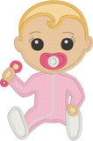 Baby with rattle appliqué embroidery design, snugglepuppyapplique.com