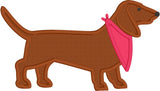 Dachshund applique embroidery design, dachshund wearing a bandanna, snugglepuppyapplique.com