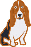 Bassett Hound applique embroidery design, dog is sitting, snugglepuppyapplique.com